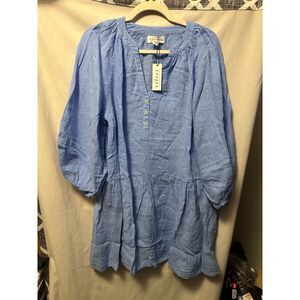 NWT Velvet By Graham & Spencer Woman Vonnie Dress Linen Size Medium Blue
